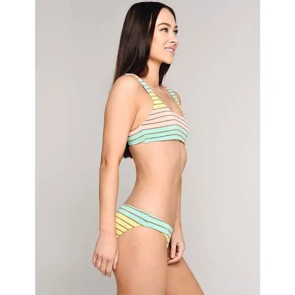 Trina Turk Lurex Stripe Bikini Bralette Top Pastel Stripe Swim Size 6 Pink Teal - Picture 7 of 16